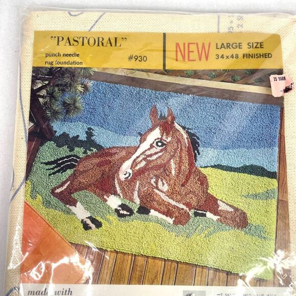 Vintage Aunt Lydia's Punch Needle Rug Canvas Horse - Picture 2 of 5